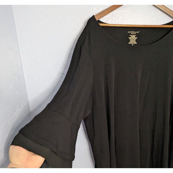 Westbound Woman Black 3X Flowy Tunic Top Ruffle Sleeves Sheer Accents - Picture 7 of 11